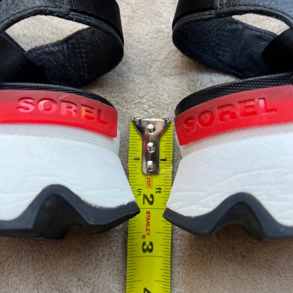 Sorel Black and White Platform Sport Sandals with Red Accent - Picture 11 of 15